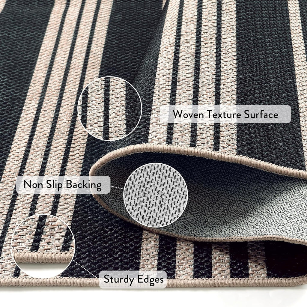 Elance Striped Easy Jute Outdoor Patio Rug, Washable 5x7 Area Rugs for Living Room Office Indoor Out
