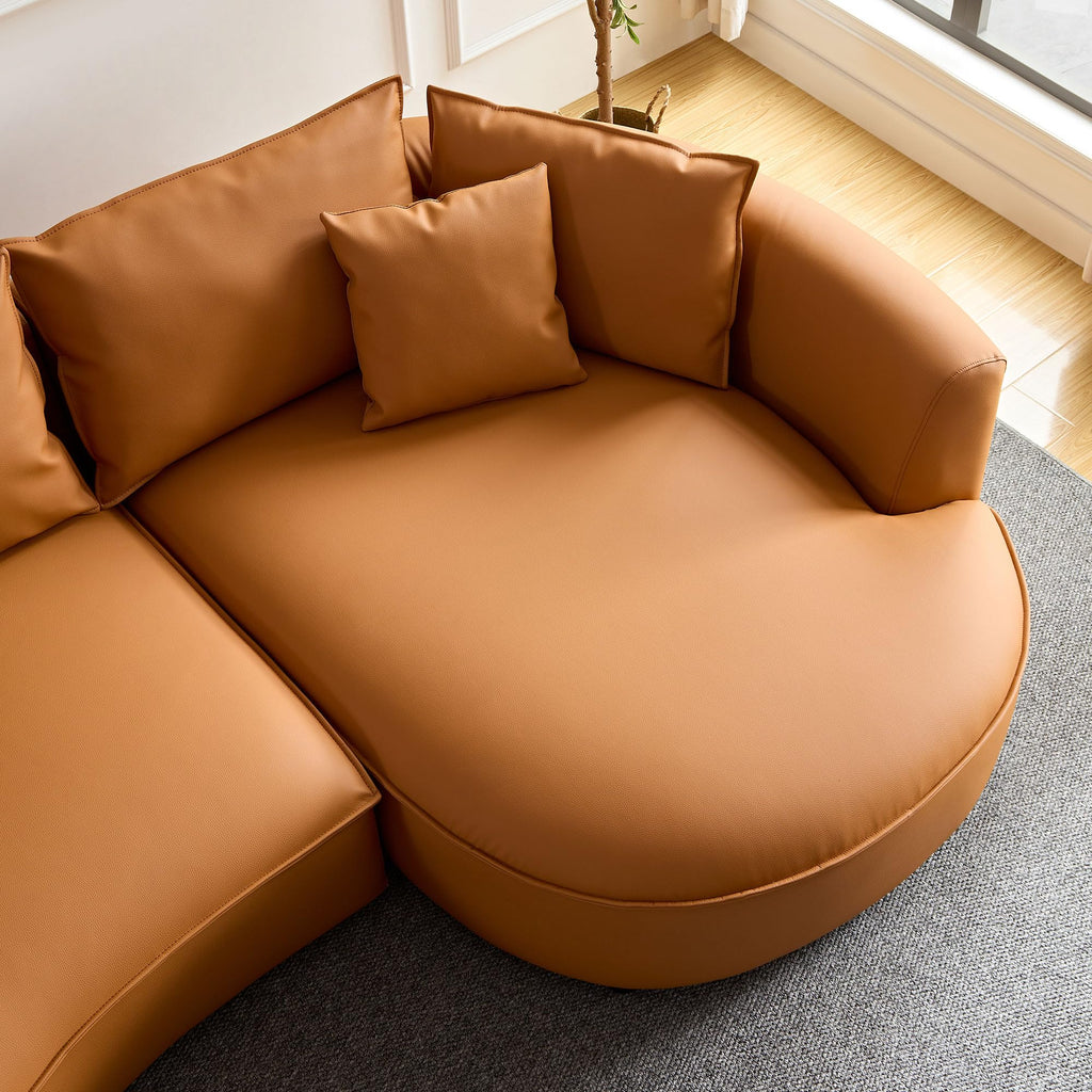 124.8" Boucle Curved Sofa Cloud Couch, Upholstered 4-Seat Sofa Couch Eco-Leather Couch Sofa Apartment Office- Right