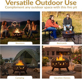 Cosmic 30-Inch Patio Fire Pit for Outside - Outdoor Wood-Burning Fire Pit with Grill Grate, Spark Screen, and Log Poker