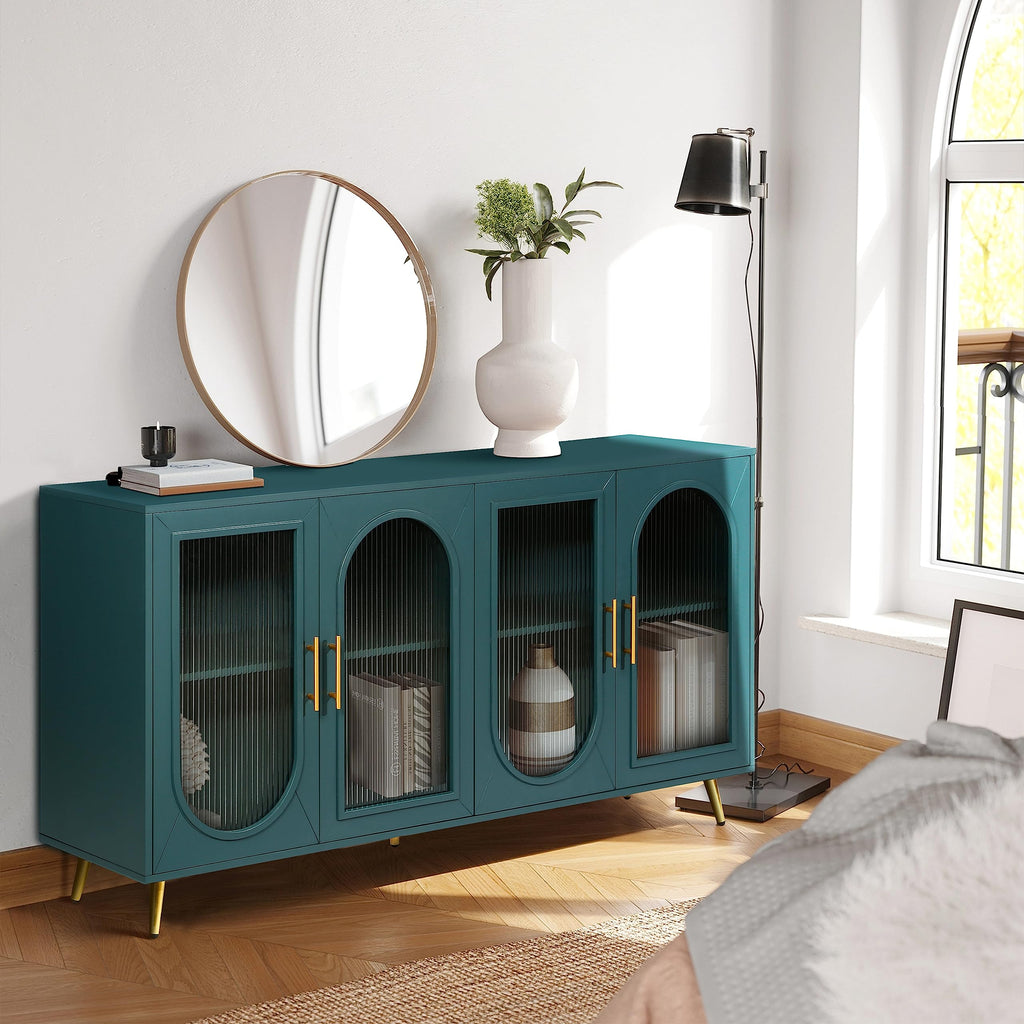 Glass Door Storage Sideboard with Gold Metal Handles&Legs, Modern Coffee Bar Buffet Cabinet with Adjustable Shelf