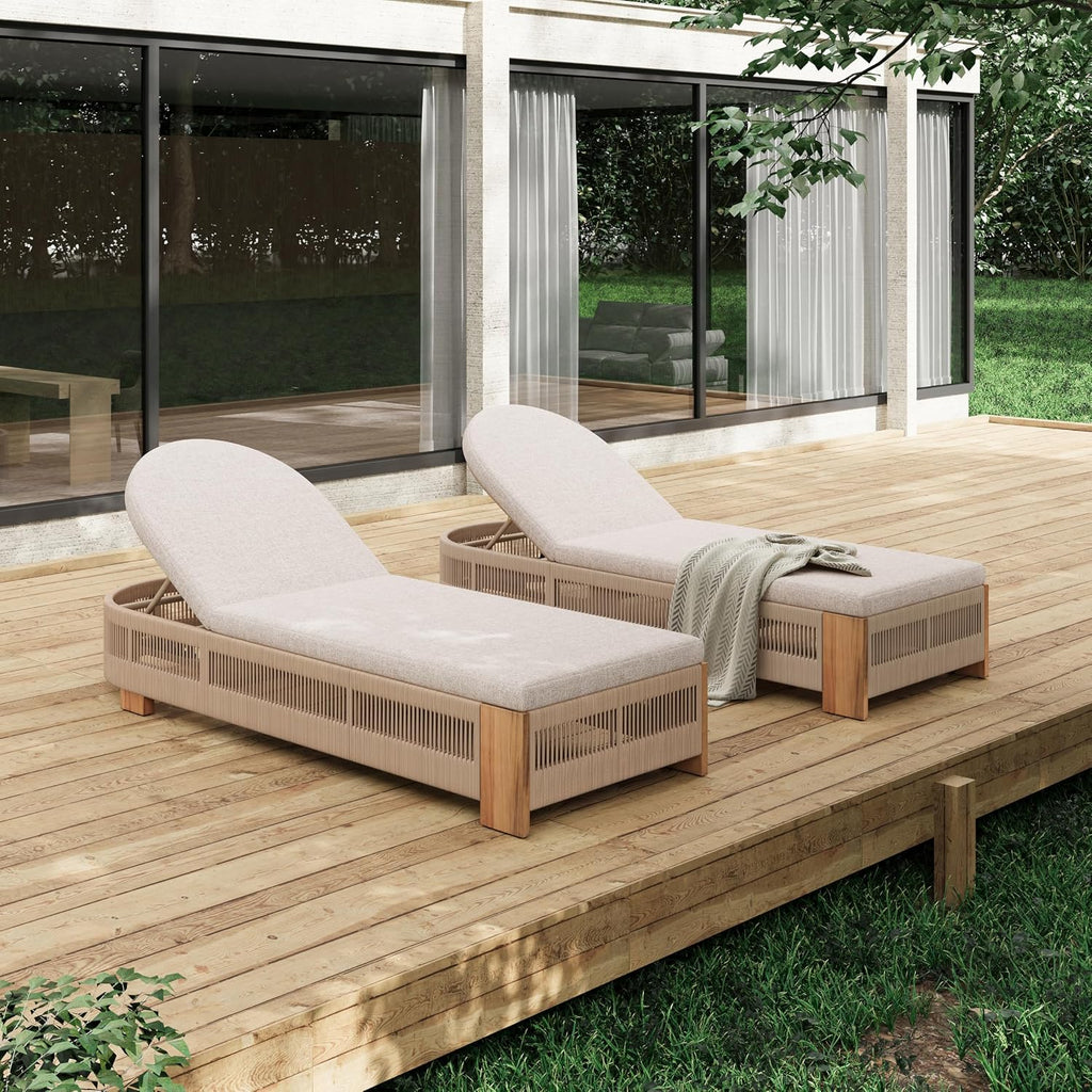2-Piece Outdoor Chaise Lounge Chair with Adjustable Backrest & Waterproof Cushion - Acacia Wood Pool Sun Lounger