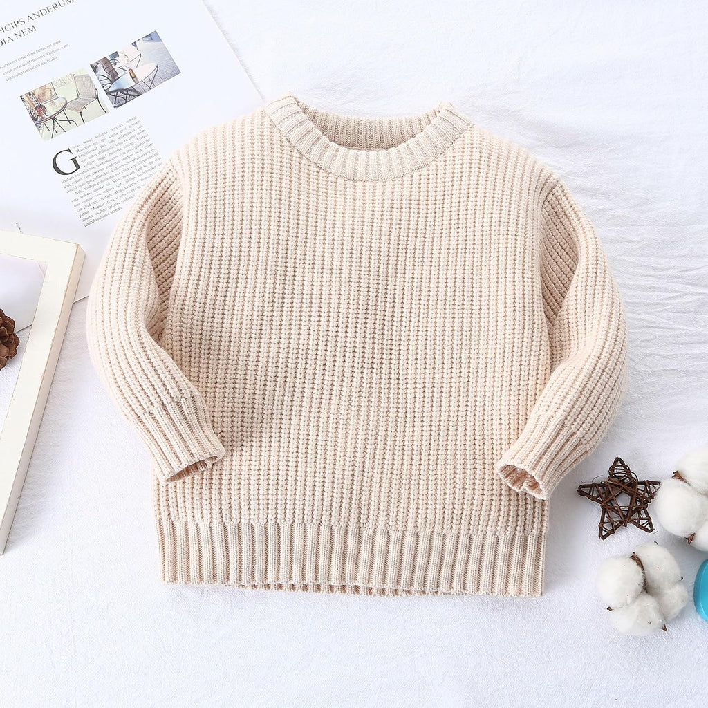 Baby Knit Sweater Toddler Boys Girls Warm Sweater Soild Pullover Round Neck Top Clothes Fall Winter Outfits