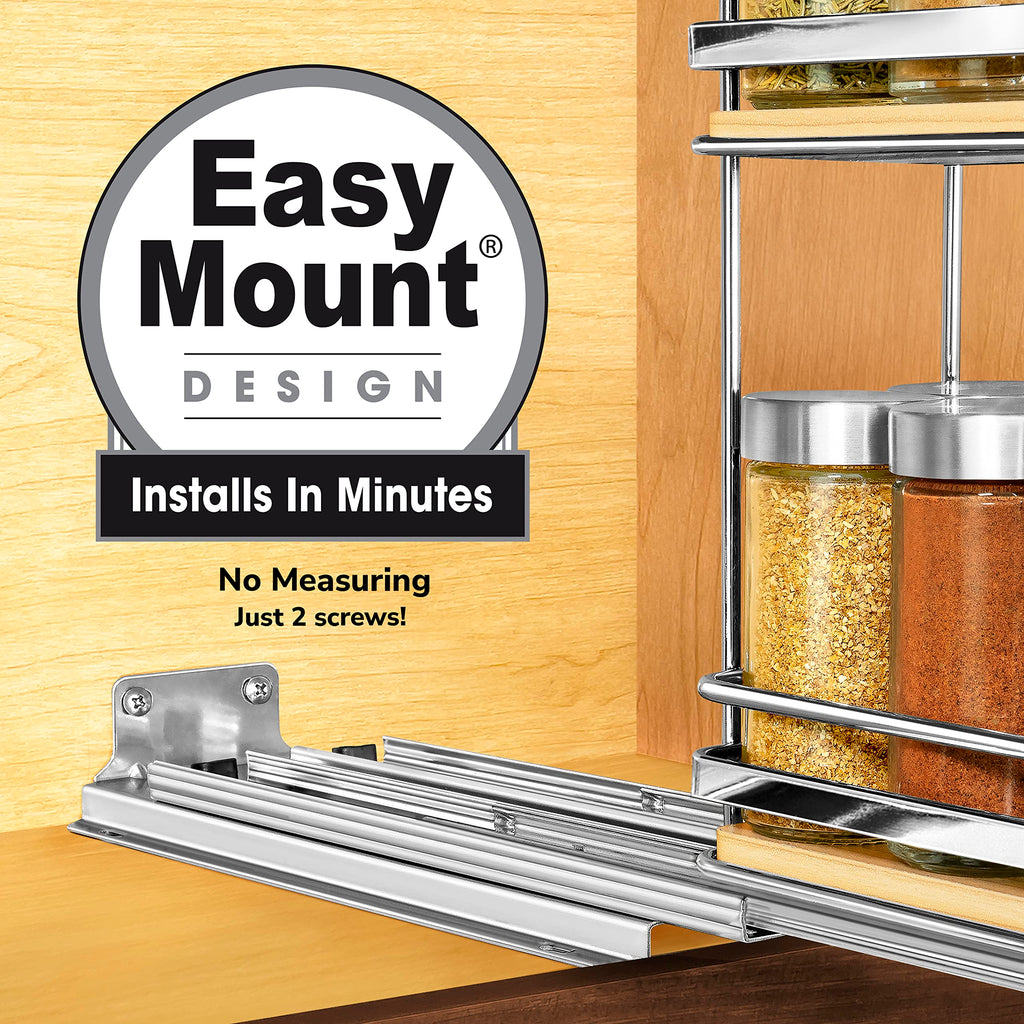 ÉliteTM Pull Out Spice Organization for Cabinets - 4-3/8 inch Wide - Spice Rack for Inside Cabinets - Wood/Chrome