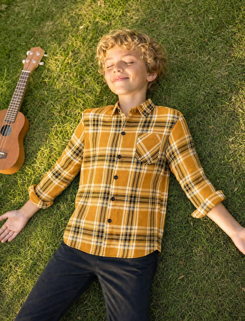 Boys Flannel Shirts Long Sleeve Plaid Button Down Shirt