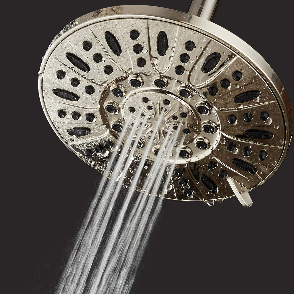 NICKEL High Pressure 6-Setting 7" Rain Shower Head - Angle Adjustable, Anti-Clog Showerhead Jets, Tool-Free