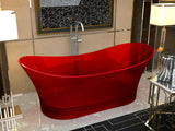 69" Flat Bottom Man Made Stone Freestanding Bathtub - Translucent Deep Red - Azul Series FT-AZ520-RD