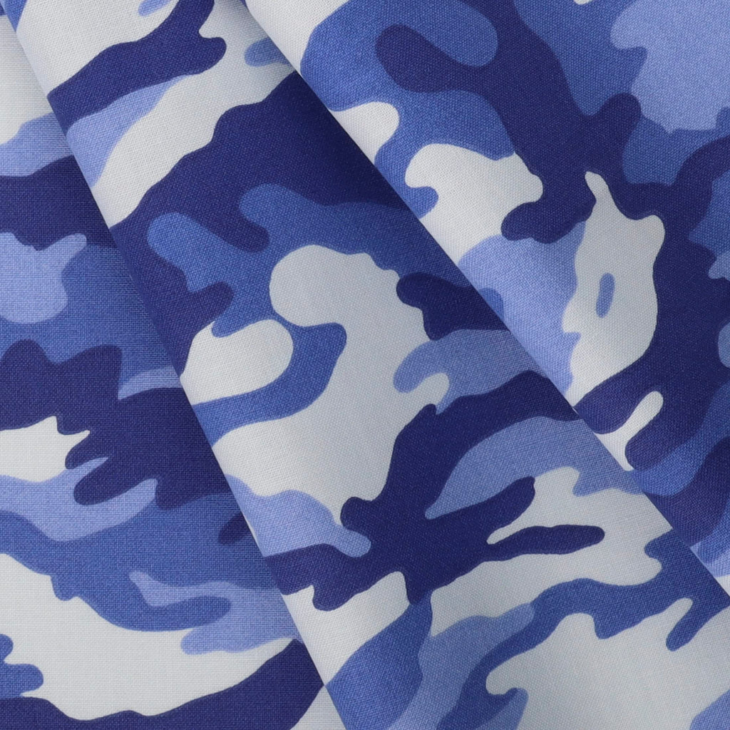 Camo Cotton Fabric, Blue Cut by The Yard