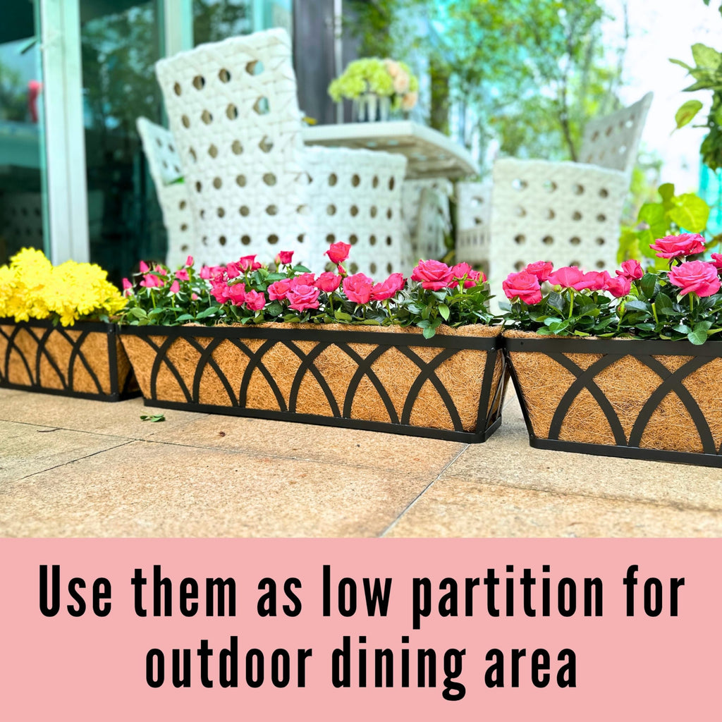 LaLaGreen Wall Planters (4 Pack, 36 Inch) Black Metal Rectangular Hanging Flower Box Window Boxes Planters with Coco