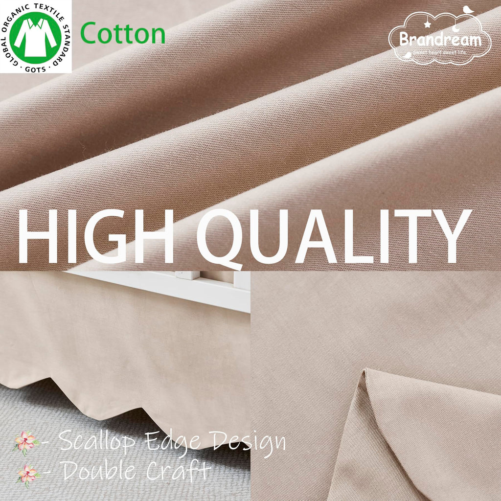 Scalloped Edge Organic Cotton Crib Skirt Toddler Bedskirt, Brown