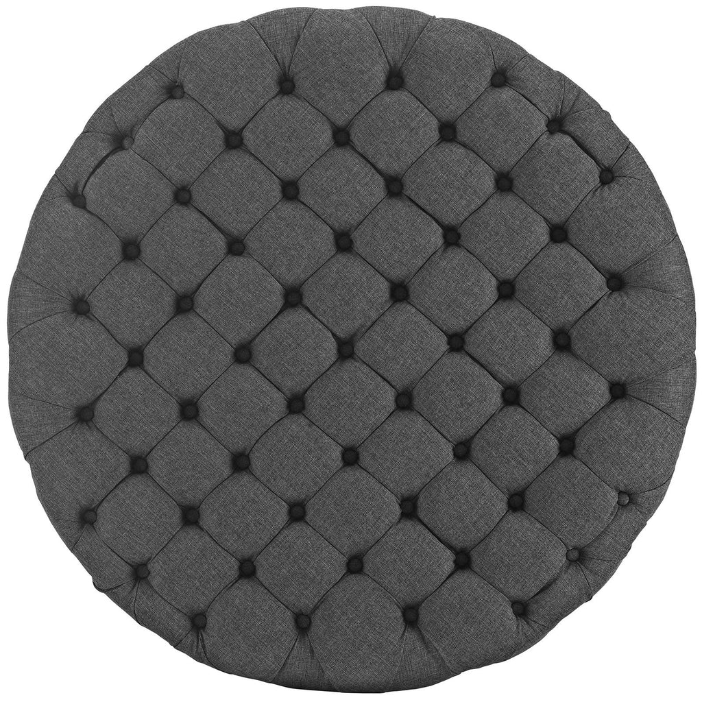 GRYAmourFabric Upholstered Button-Tufted RoundOttomanGray