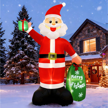 12FT Giant Christmas Inflatable Santa Claus with LED Lights and Gift Bag, Outdoor Blow Up Decorations for Yard