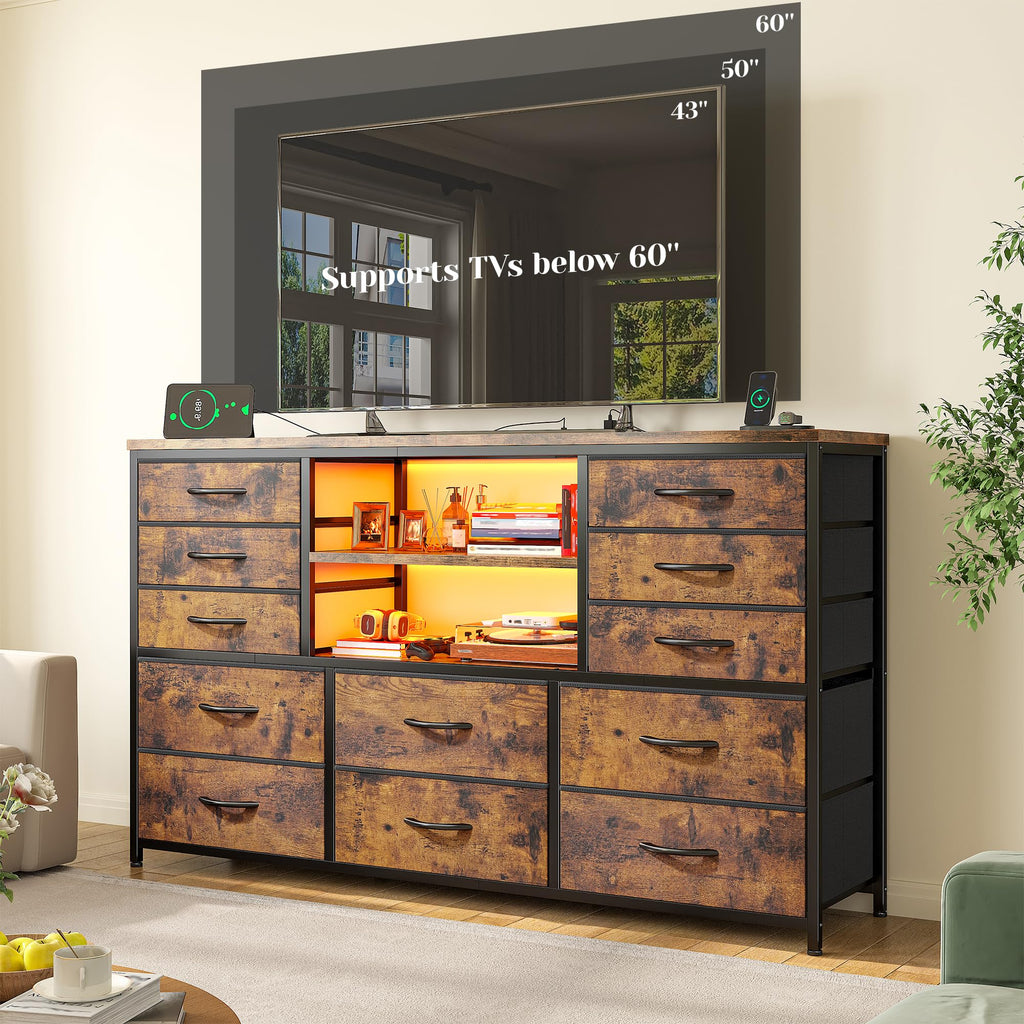 Dresser with LED Lights & Charging Station