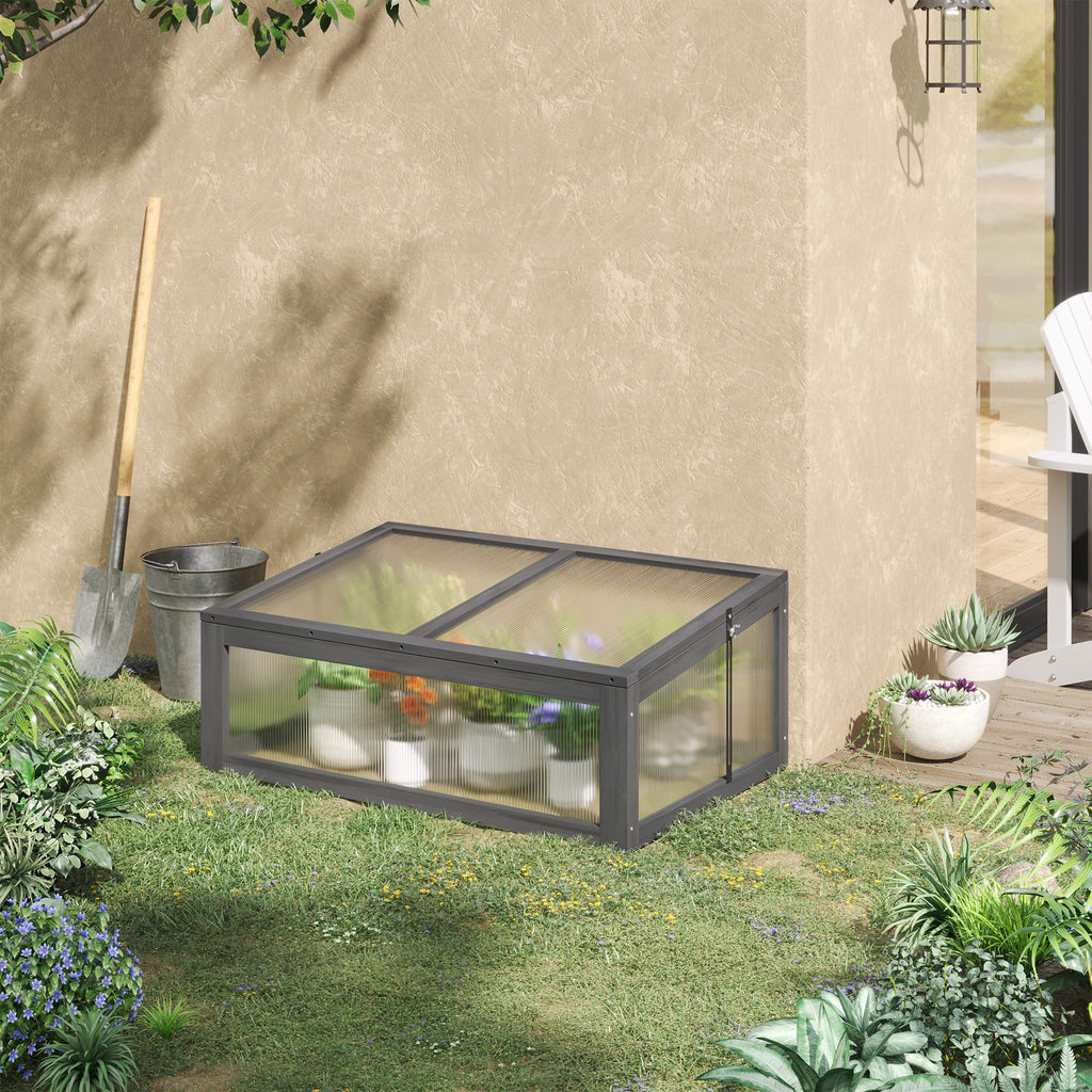 Wooden Cold Frame Mini Greenhouse 39" x 26" x 16" Gray