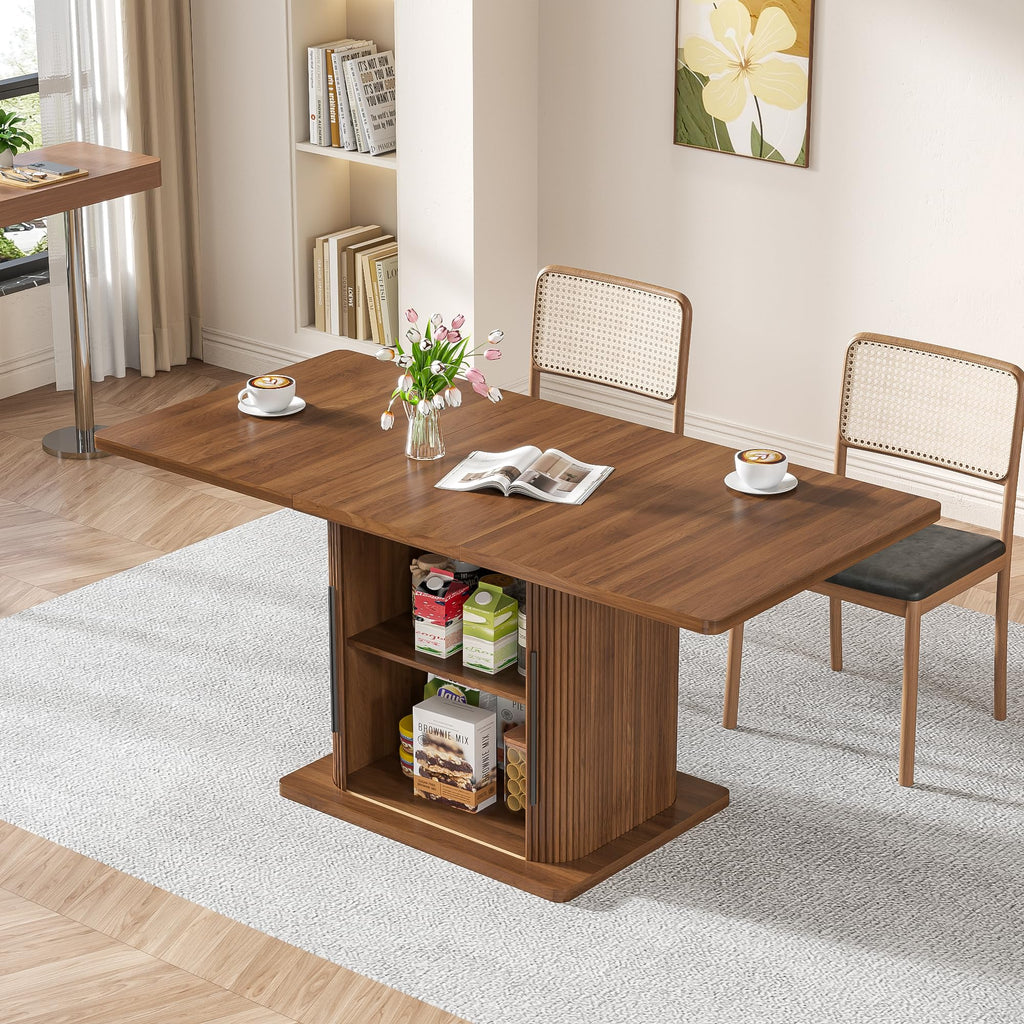 Extendable Dining Room Table for 4-6, 47-65 Inch Rectangle Kitchen Dining Table with Large Storage, Fluted Sliding