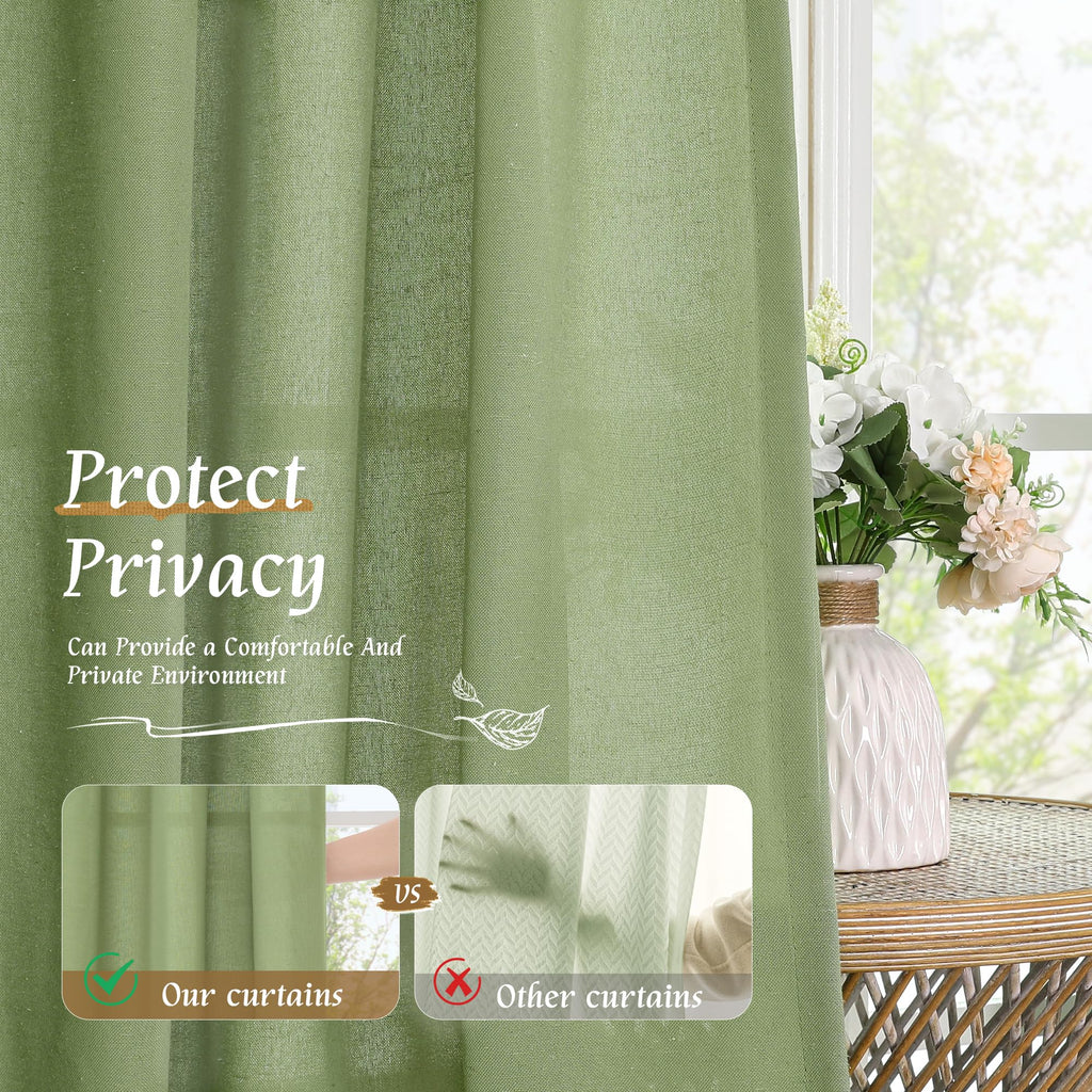 Sage Green Small Linen Curtains 30 Inch Length Window