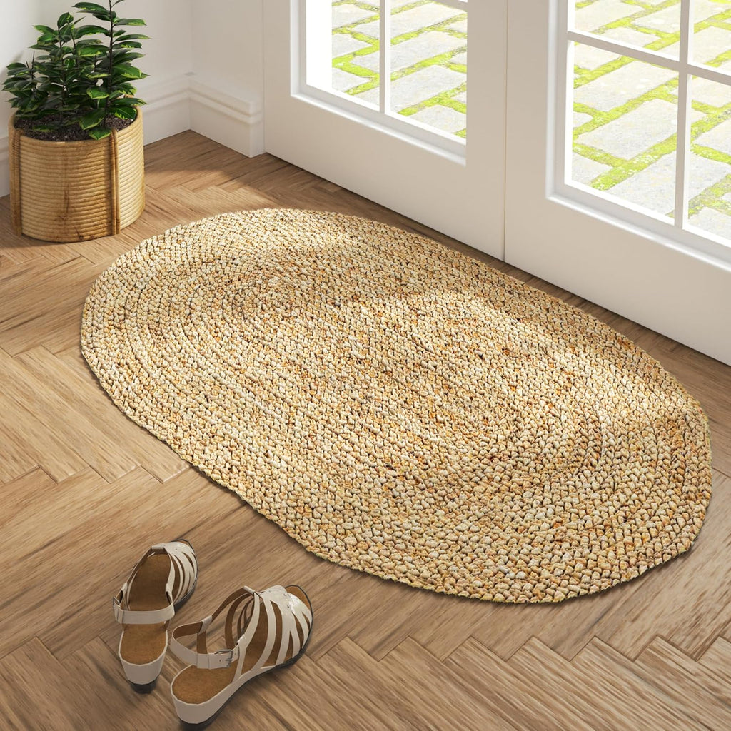 LR Home Natural Jute 2x3 Oval Area Rug for Home Decor | Braided Rugs for Living Room, Bedroom, Playr