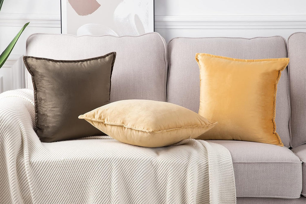 Set of 2 Super Soft Velvet Decorative Throw Pillow Covers 12x20 inch Brown Rectangular with Fringe Luxury Style