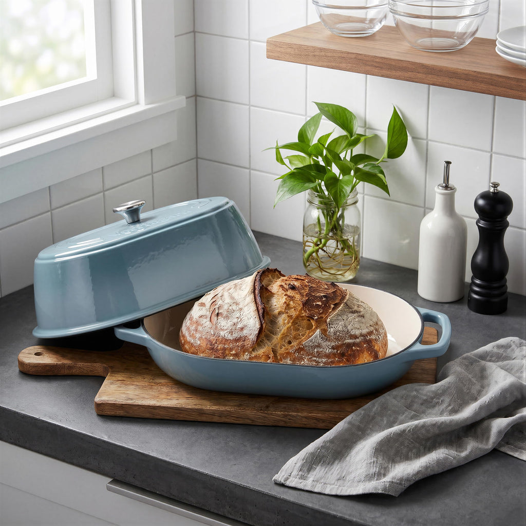 Enameled Cast Iron Dutch Oven Pot with Dome Lid, Oval Bread Oven made Sourdough Bread Baking, Oven Safe up to 500°F