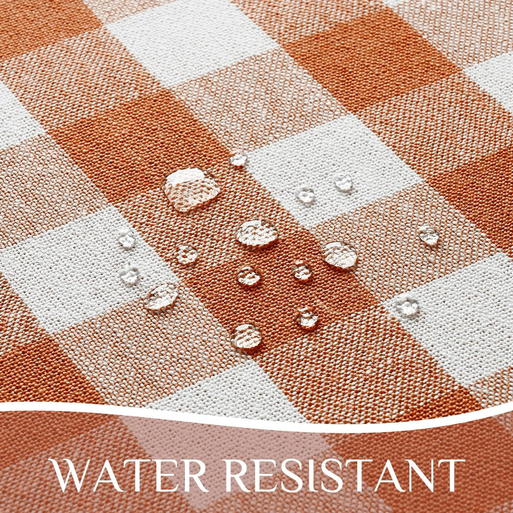 Fall Gingham Round Tablecloth with Tassel, Orange, 70" x 70"