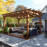 10x12 FT Wooden Pergola, Cedar Wood Gazebo with Flat Roof, O - Image 8