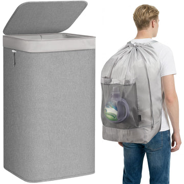 2-in-1 Laundry Hamper with Laundry Backpack Bag, 23.7 Gal