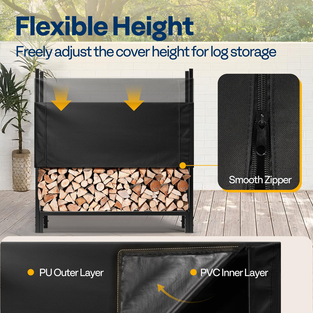 Upgraded Heavy Duty 4 ft Firewood Rack Outdoor with Cover