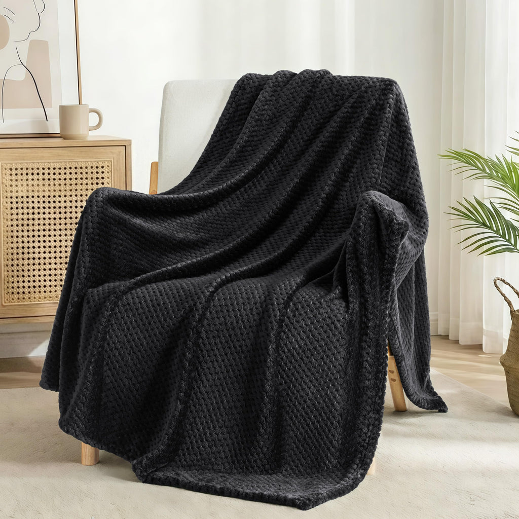 Soft Waffle Fleece Bed Blanket Twin XL Size, Black