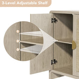 Rattan Sideboard Buffet Cabinet with Storage, 55" Accent Cabinet with Arch Doors & Adjustable Shelves