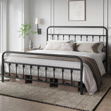 Classic Metal Platform Bed Frame Mattress Foundation with Victorian Style Iron-Art Headboard/Footboard/Under Bed