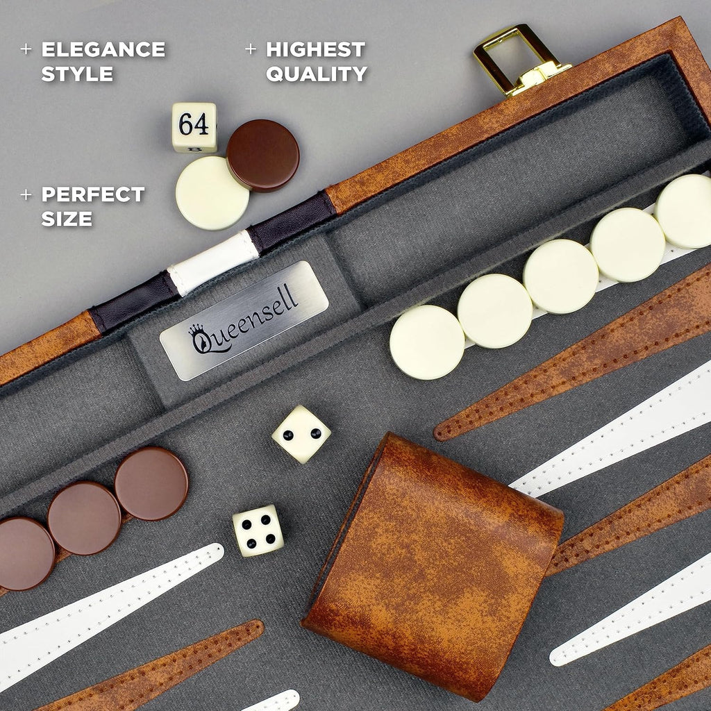 Large Backgammon Sets for Adults - Classic Board Games for 2 Players Adults and Kids - Premium Backgammon Set 15 inch