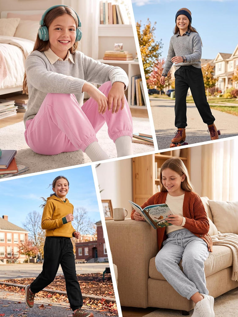 3 Pack Girls' Sweatpants Cotton Active Jogger Pants for Kids