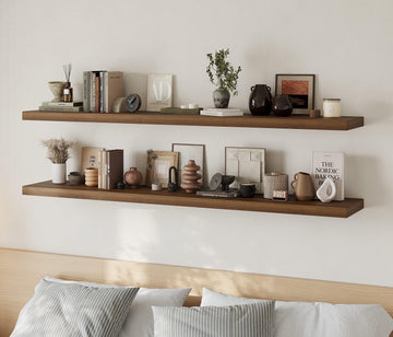 60 Inch Floating Shelves for Wall, 12 in Deep, Set of 2 Walnut