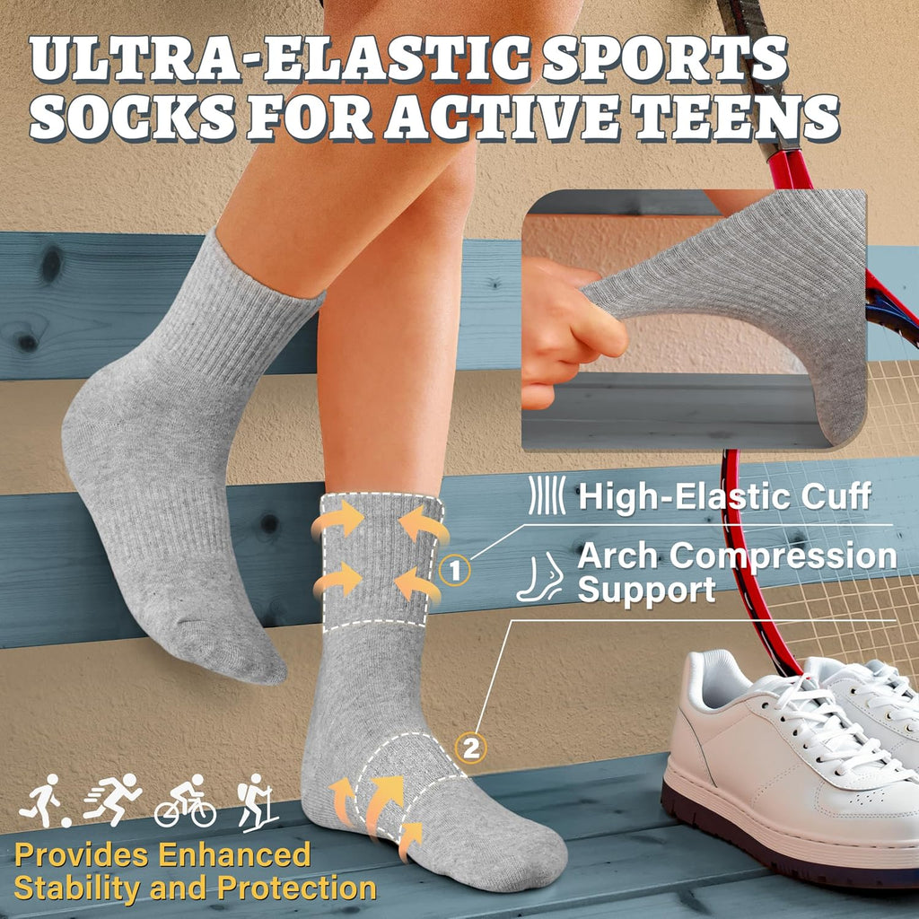 Kids School Athletic Sports Cotton Socks,Teen Girls Boys Crew Socks