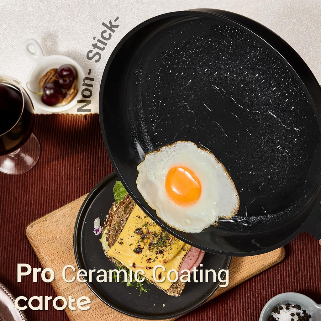 Ceramic Cookware Sets, Pots and Pans Set, 16pcs | Non-Toxic Induction Cooking Set with Silicone Lids, Dishwasher