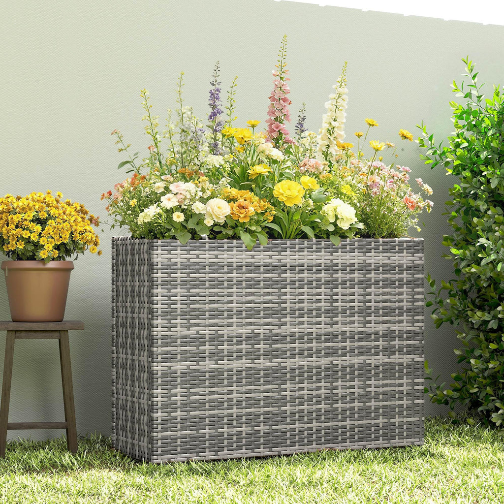 Tall Rectangular Planter with Removable Liner PE Wicker Gray