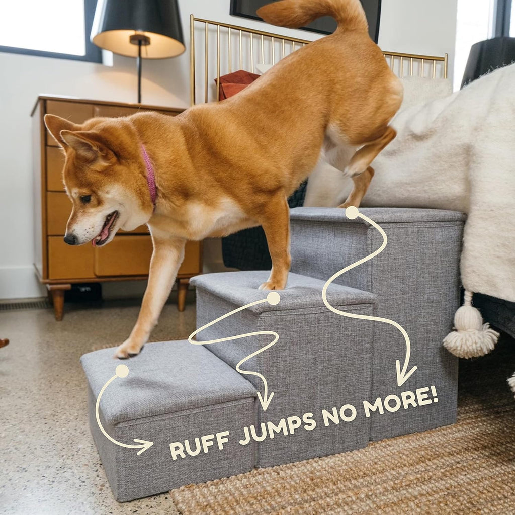Dog Stairs with Storage and Adjustable Steps for a Puppy, Small or Medium Dog