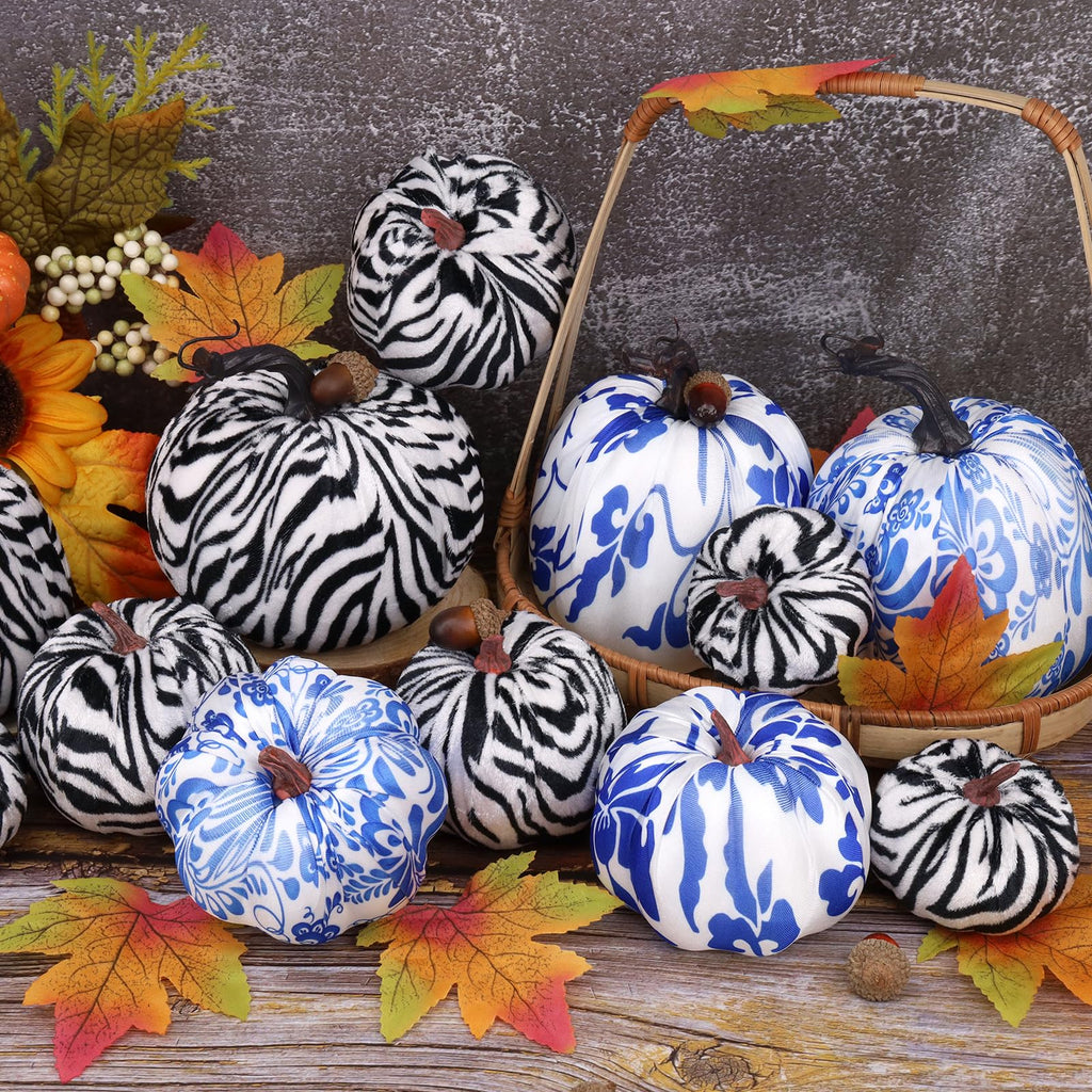 8 Pcs Artificial Zebra Velvet Pumpkins Fake Fall Pumpkin Decor