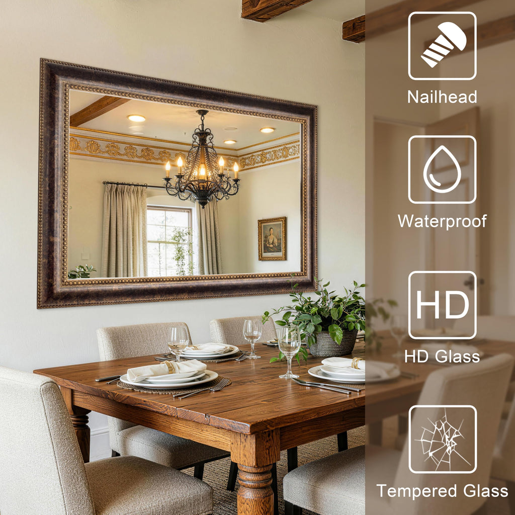 34.2 x 50 Inch Extra Large Statement Bedroom Wall Mirror, Traditional Decorative Mirror Sofa & Dining Room, Grand