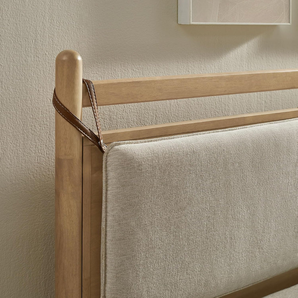 Leni Queen Size Wood Platform Bed Frame in Light Oak Heathered Ivory