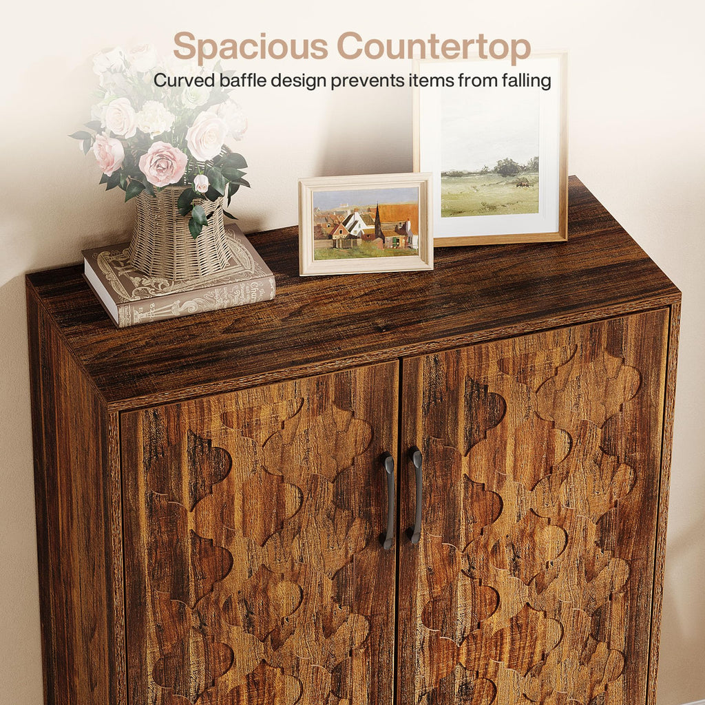 Shoe Cabinet, Farmhouse Tall Shoe Cabinet with Doors and Adjustable Shelves, Solid Wood Shoes Storage, Foyer