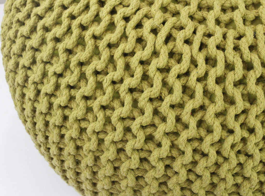 Round Green Pouf -Hand Knitted Cotton Braid Cord Dori Ottoman