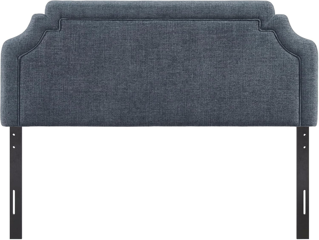 Queen Upholstered Fabric Headboard in Slate Blue - Padded Cushioned Headboard with Woven Heathered