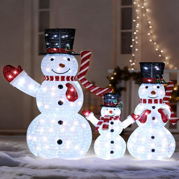 3 Pcs 3D Christmas Collapsible Snowman Yard Light 270 Pre-Lit LED Cool White Lights for Indoor Outdoor Garden Holiday