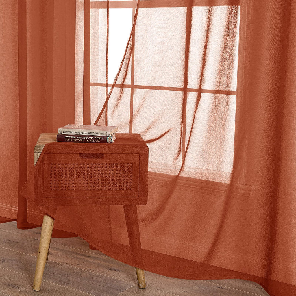 Boho Fall Terracotta Linen Textured Sheer Curtains 54W×72L 2 Panels