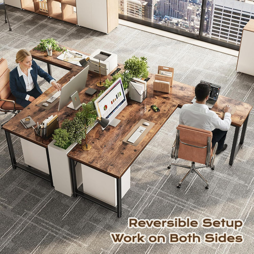 63 Inch L Shaped Desk with Power Outlets & 0.95 Inch Thicker Desktop | Reversible Computer Desk, Larger Office Corner