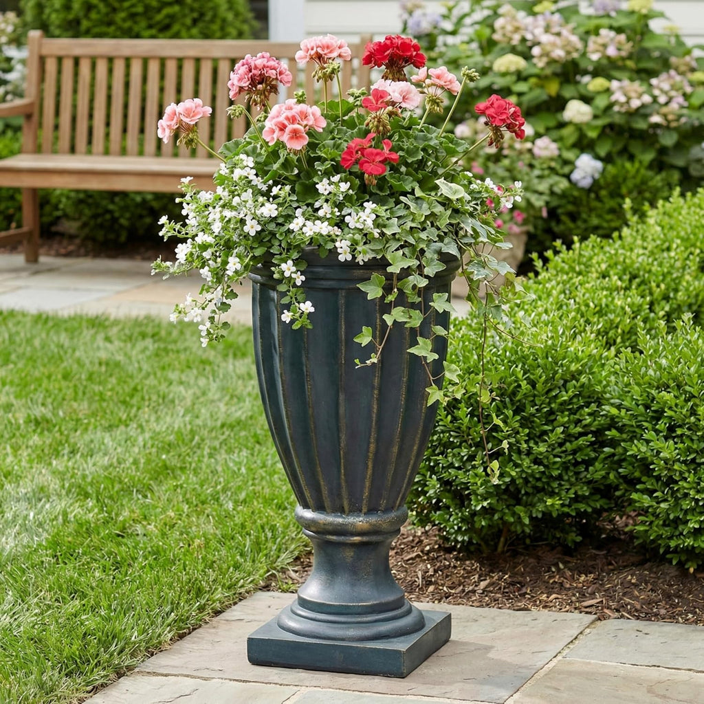 26.77" H Stately Tall Fluted Pedestal Urn Planter Weather-Resistant MGO Outdoor Flower Pot for Garden Patio and Front