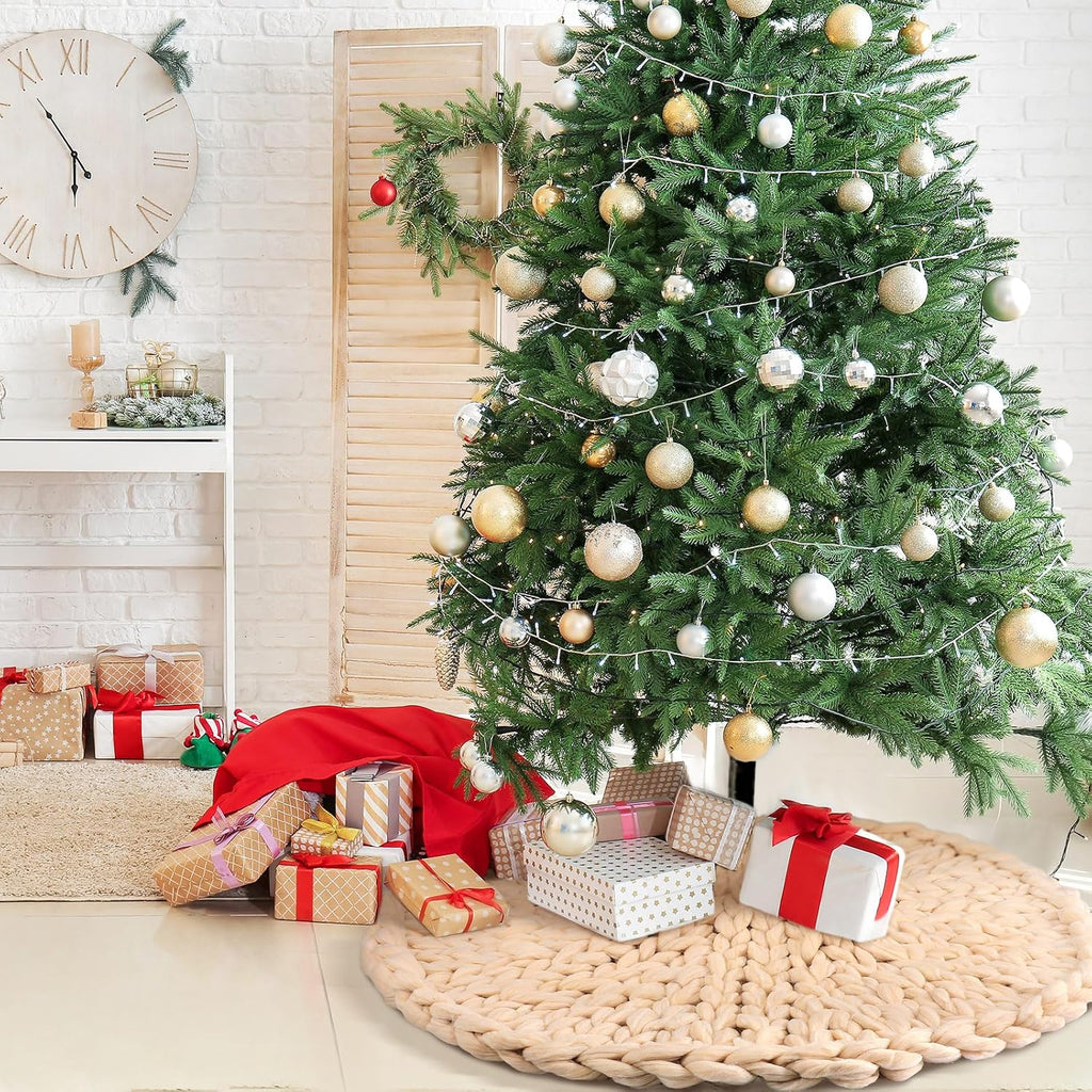 Chunky Knitted Christmas Tree Skirt, Beige, 36 Inch