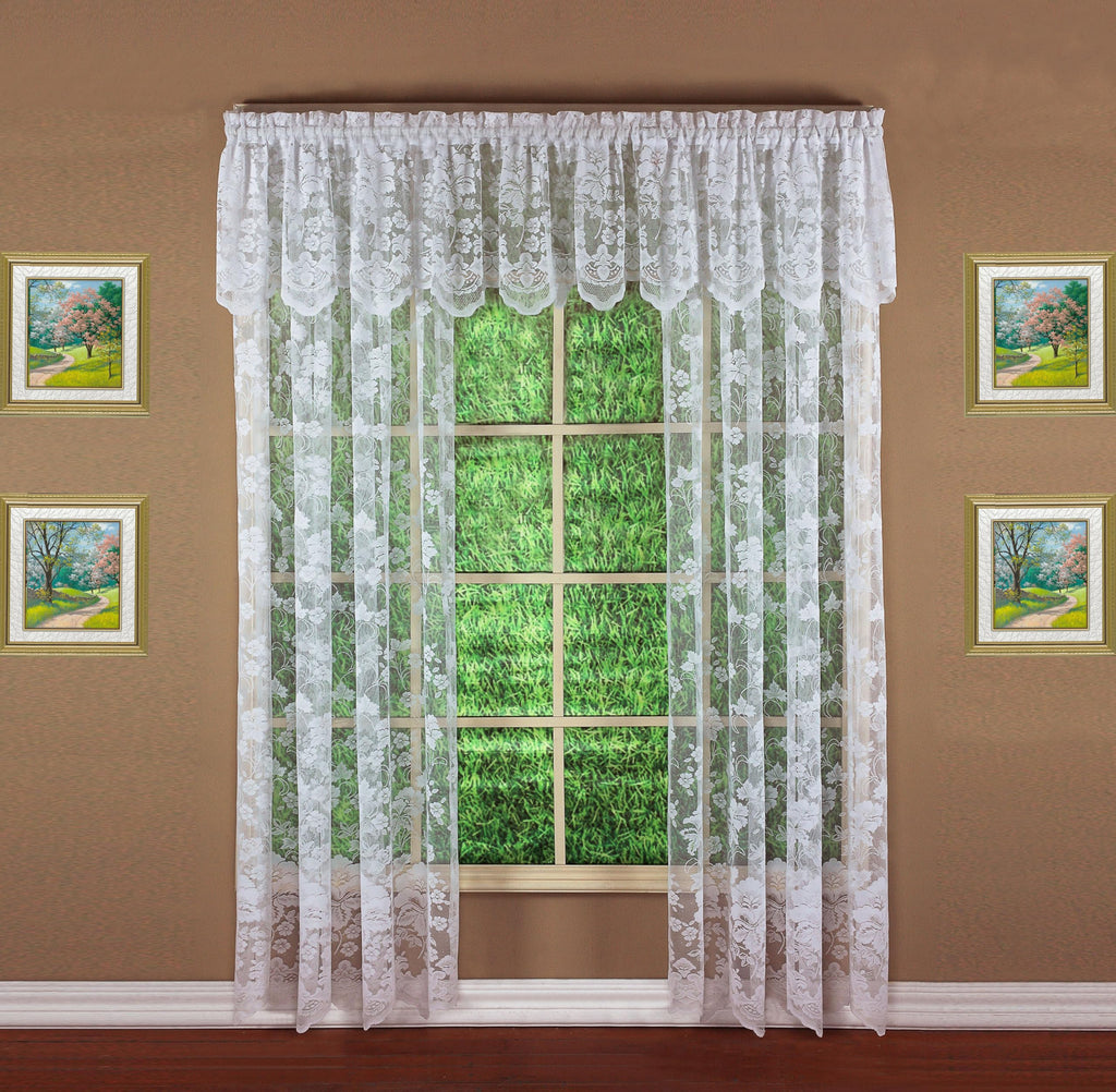 Floral Vine Lace Tailored Valance 18", White, 60W x 18L