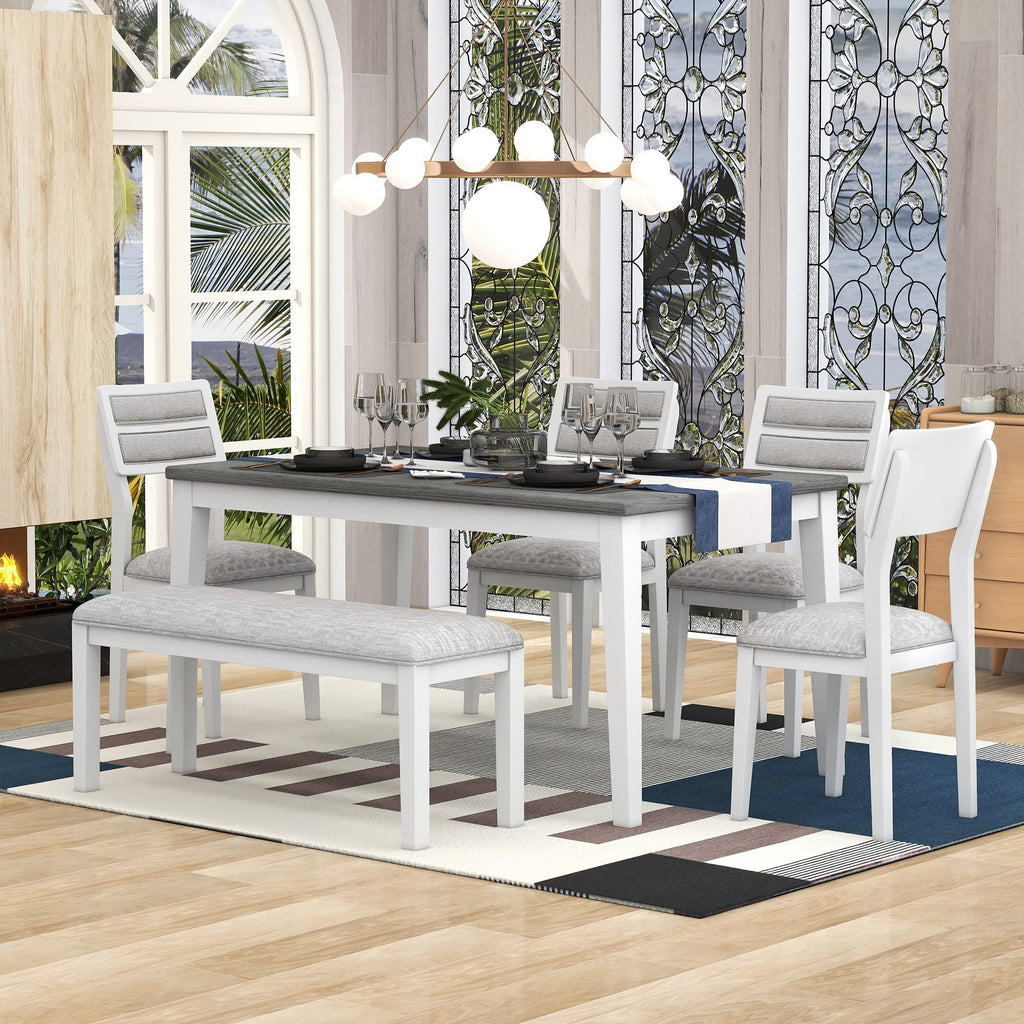 Classic and Traditional Style 6-Piece Dining Room Table Set, Wooden Dining Table Set with 4 Upholstered Chairs &