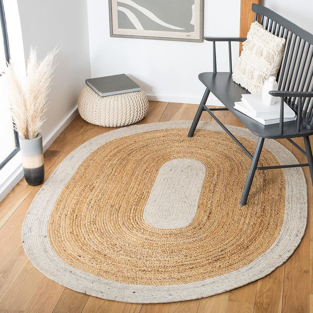 Braided Oval Rug 6x9, Wool Beige & Brown BRD910B